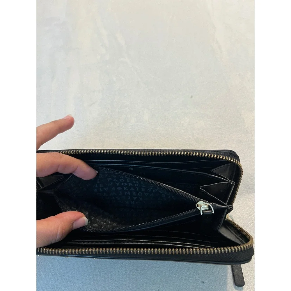 Kate Spade Black Leather Studded Zip Around Wallet Long Continental Clutch - Picture 13 of 14